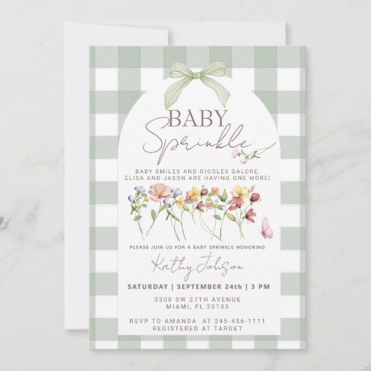 Baby Sprinkle Sage Green Gingham Kaart (Voorkant)