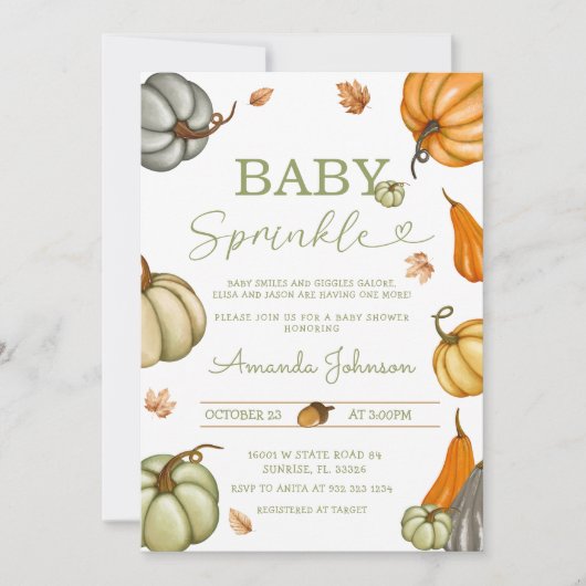 Baby Sprinkle Sage Rustic Pumpkin Baby shower Kaart (Voorkant)