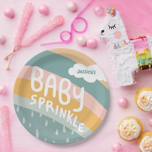 BABY SPRINKLE Schattigee Wolken Regenboog Pastel C Papieren Bordje (Feest)