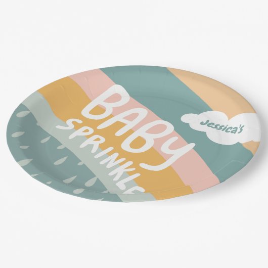 BABY SPRINKLE Schattigee Wolken Regenboog Pastel C Papieren Bordje (Gekanteld)