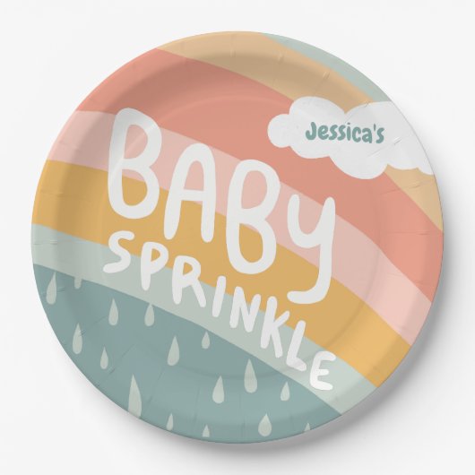 BABY SPRINKLE Schattigee Wolken Regenboog Regen Aa Papieren Bordje (Voorkant)