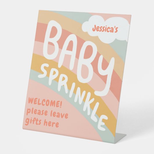 BABY SPRINKLE Schattigee Wolken Regenboog Regen Aa Reclamebord Met Voetstuk (Voorkant)