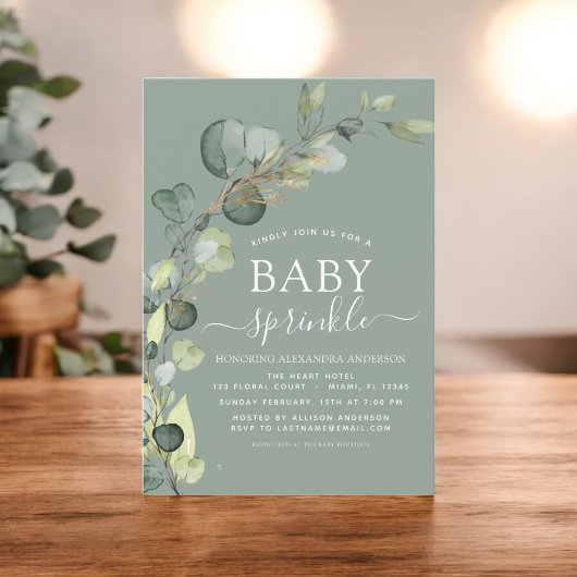 Baby Sprinkle Shower Greenery Eucalyptus Green Inv Kaart