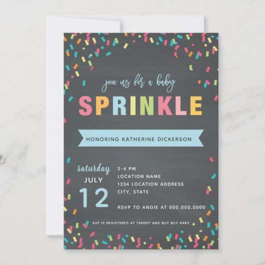 Baby Sprinkle Shower Invitation Blue Banner Kaart (Voorkant)