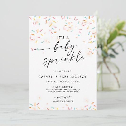 Baby Sprinkle Shower Invitation Confetti Sprinkles Kaart (Staand voorkant)