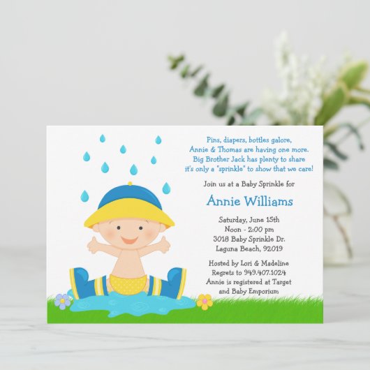 Baby Sprinkle Shower Invitation for Baby Boy Kaart (Staand voorkant)