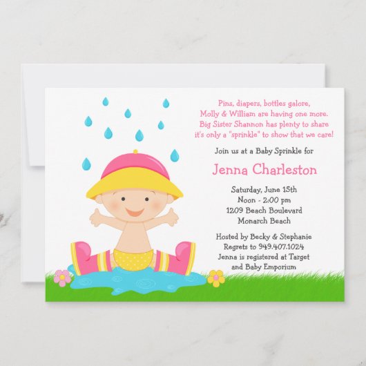Baby Sprinkle Shower Invitation for Baby Girl Kaart (Voorkant)