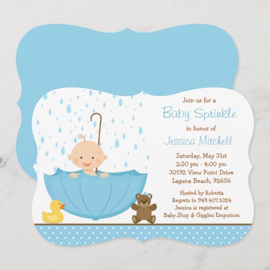 Baby Sprinkle Shower Invitation for Boy Kaart (Voorkant / Achterkant)