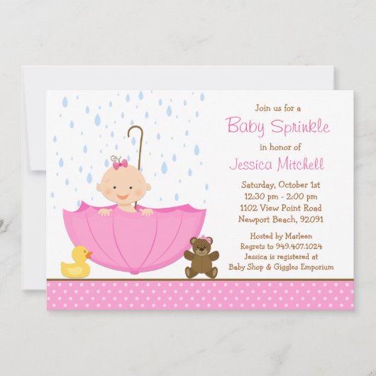 Baby Sprinkle Shower Invitation for Girl Kaart (Voorkant)