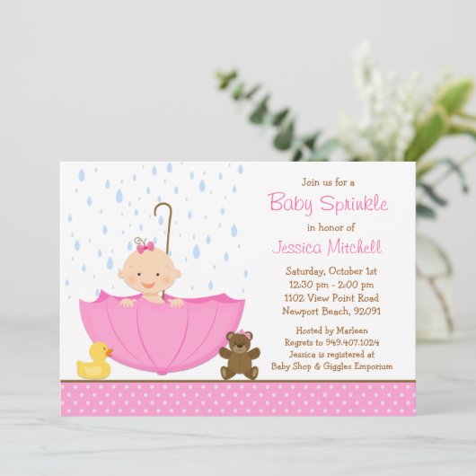 Baby Sprinkle Shower Invitation for Girl Kaart (Staand voorkant)