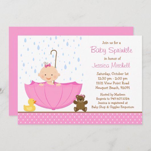 Baby Sprinkle Shower Invitation for Girl Kaart (Voorkant / Achterkant)