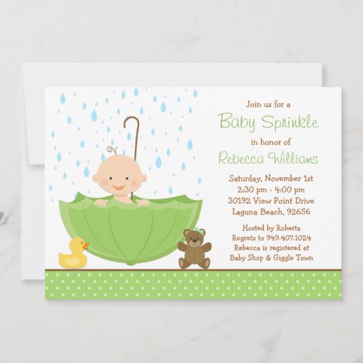 Baby Sprinkle Shower Invitation Gender Neutral Kaart (Voorkant)