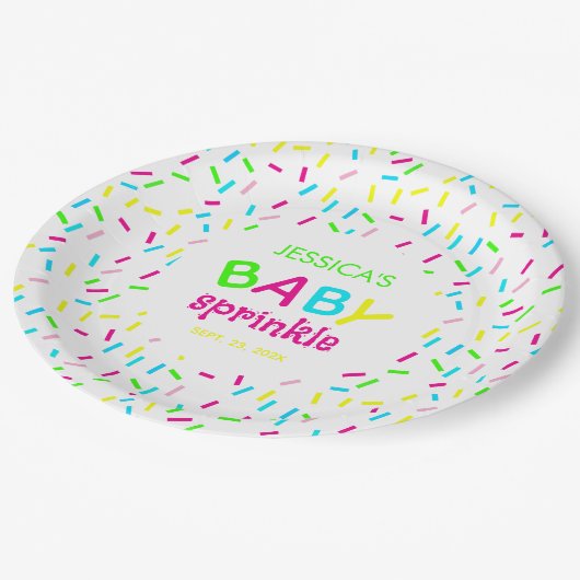 Baby Sprinkle Shower Kleurrijke Regenboog Sprinkle Papieren Bordje (Gekanteld)