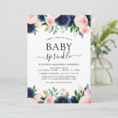 Baby Sprinkle Shower Navy Blue Blush Pink Floral Kaart (Staand voorkant)