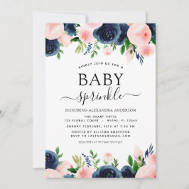 Baby Sprinkle Shower Navy Blue Blush Pink Floral Kaart