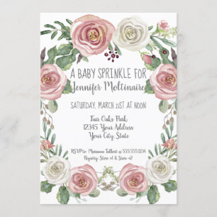 Baby Sprinkle Shower Pastel Pink White Rose Floral Kaart