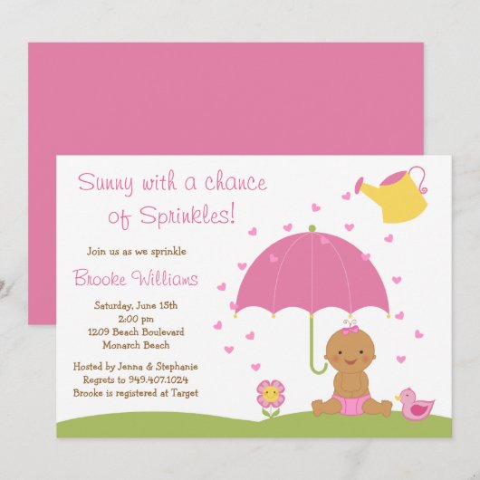 Baby Sprinkle Shower Uitnodiging Afrikaans-Amerika (Voorkant / Achterkant)