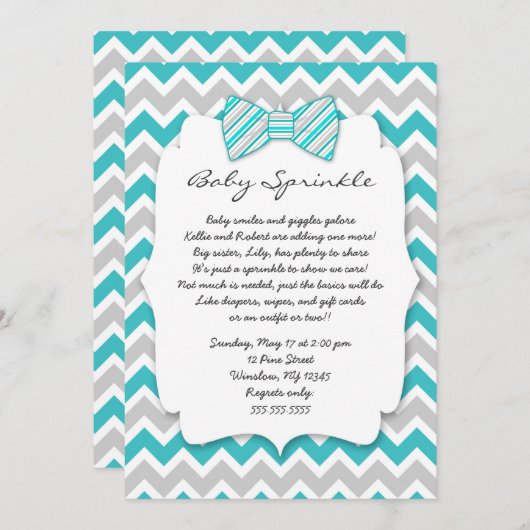 Baby Sprinkle Turquoise gray Bow stropdas baby sho Kaart (Voorkant / Achterkant)