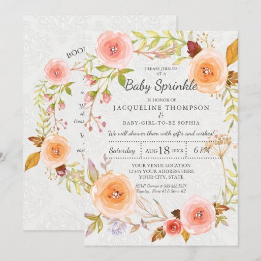 Baby Sprinkle Typografie Waterverf Floral Wreath Kaart (Voorkant / Achterkant)