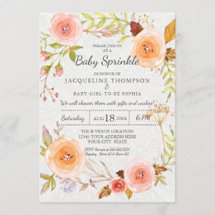Baby Sprinkle Typografie Waterverf Floral Wreath Kaart