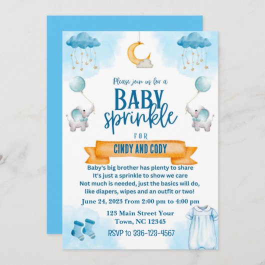 Baby sprinkle uitnodiging (Voorkant / Achterkant)