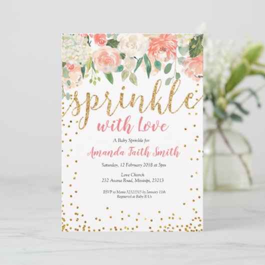 Baby Sprinkle Uitnodiging Kaart Bloemen (Staand voorkant)