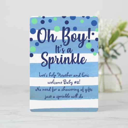 Baby Sprinkle - Uitnodiging voor baby jongen (Staand voorkant)