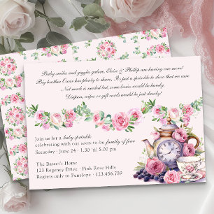 Baby Sprinkle Vintage Theepartij Roze Rozen Shower Kaart