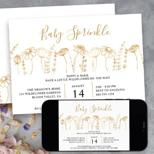 Baby Sprinkle Wildflower Gold Sketch Baby shower Kaart