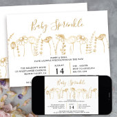 Baby Sprinkle Wildflower Gold Sketch Baby shower Kaart