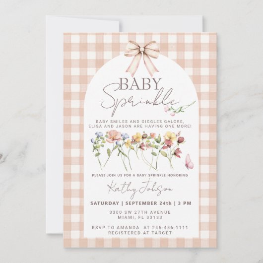 Baby Sprinkle Wildflower Neutral Gingham Kaart (Voorkant)