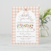 Baby Sprinkle Wildflower Neutrale Gingham Kaart (Staand voorkant)