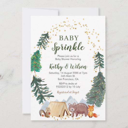 Baby Sprinkle Woodland Animal Invitation Kaart (Voorkant)
