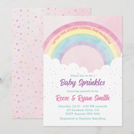 Baby Sprinkles Pastel Regenboog Baby Shower Kaart (Voorkant / Achterkant)