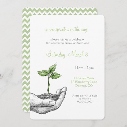 Baby Sprout Shower Uitnodiging (Voorkant / Achterkant)