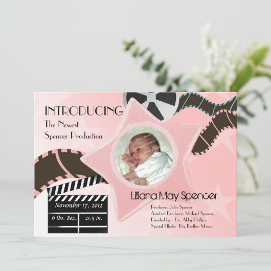 Baby Star is Born Roze Geboorteaankondiging Aankondiging (Staand voorkant)