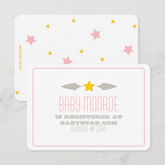 BABY STAR REGISTRY CARD-BABY SHOWER KAART (Voorkant / Achterkant)