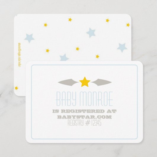 BABY STAR REGISTRY CARD-BABY SHOWER RSVP KAARTJE (Voorkant / Achterkant)