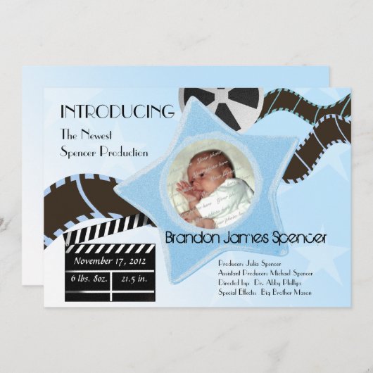 Baby Star wordt blauw geboren Aankondiging (Voorkant / Achterkant)