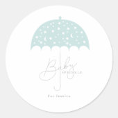Baby Stars Brolly Baby shower Invitation Ronde Sticker (Voorkant)