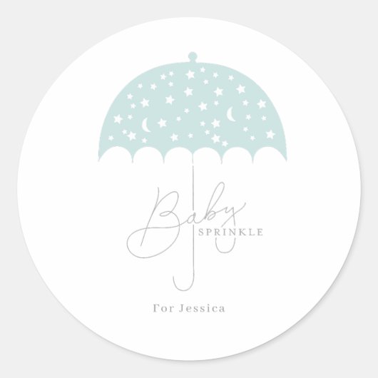 Baby Stars Brolly Baby shower Invitation Ronde Sticker (Voorkant)