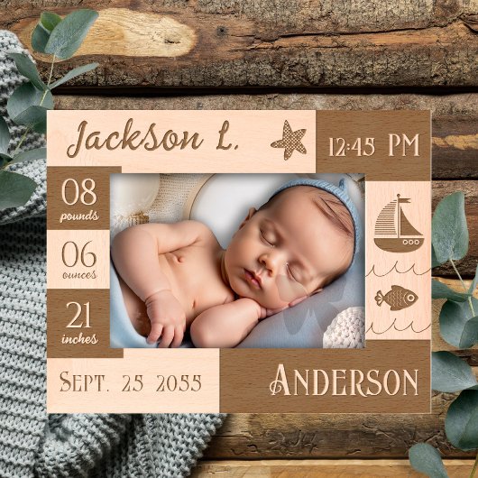 Baby Statistics Zee Sail Boat Gegraveerde Lijstjes