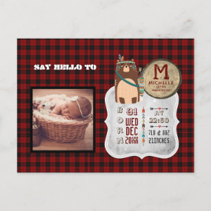 BABY STATISTIEKEN FOTO AANKONDIGING Buffalo Plaid  Briefkaart