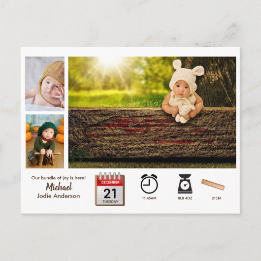 BABY STATISTIEKEN Fotocollage Aankondiging Moderne Briefkaart (Voorkant)