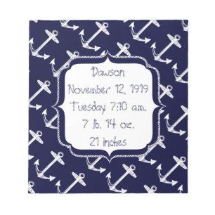 Baby Statistieken Nautische Navy Anker Patroon Notitieblok