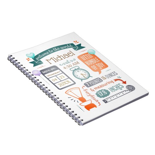 Baby Stats Birth Announounding Blauwgroen Blue, Or Notitieboek (Rechterzijde)