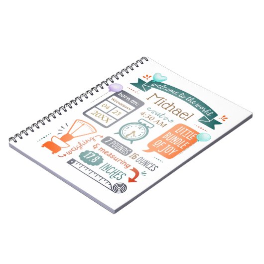 Baby Stats Birth Announounding Blauwgroen Blue, Or Notitieboek (Linkerzijde)