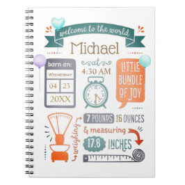 Baby Stats Birth Announounding Blauwgroen Blue, Or Notitieboek