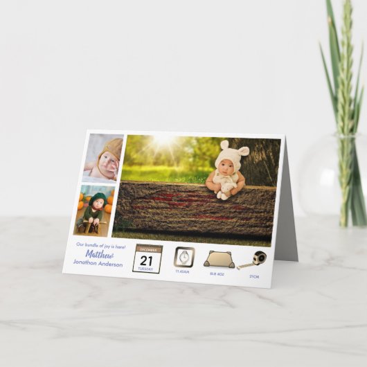 Baby STATS BOY's BIRTH ANNOUNCEMENT FOTO COLLAGE Kaart (Voorkant)