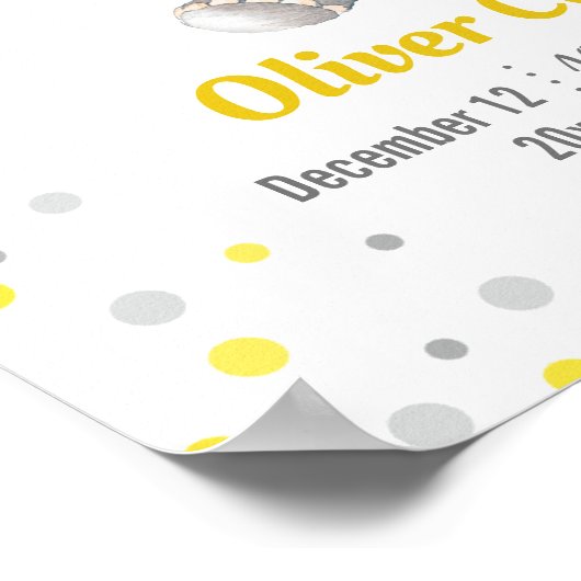 Baby Stats Elephant Yellow Grey Polka Dot Nursery Poster (Hoek)